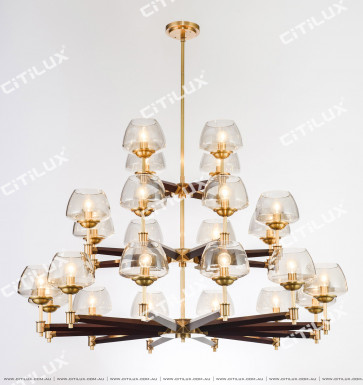 American Full Copper Wood Glass Large Chandelier Citilux