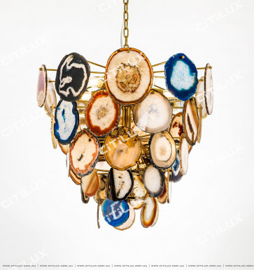 Colored Natural Agate Stainless Steel Titanium Chandelier Citilux