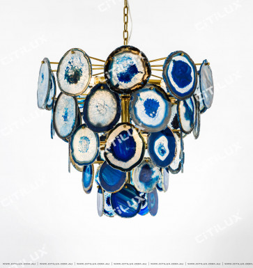 Blue Natural Agate Stainless Steel Titanium Chandelier Citilux