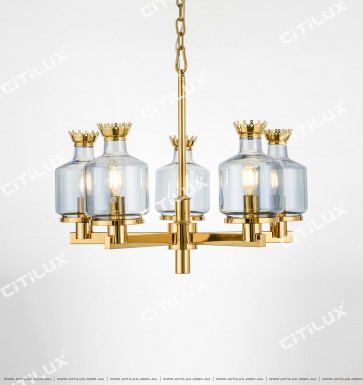 Modern Crown Blue Glass Small Chandelier Citilux
