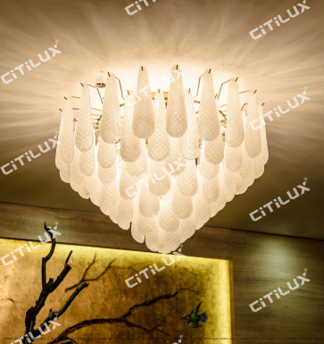 Modern Sandblasted Glass Large Ceiling Lamp Citilux