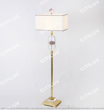 Chinese Crystal Glass Carved Copper Floor Lamp Citilux