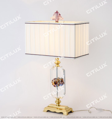 Chinese Crystal Glass Carved Copper Table Lamp Citilux