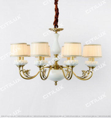 Chinese Style Copper White Lotus Large Chandelier Citilux