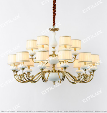 Chinese Copper White Lotus Double Chandelier Citilux