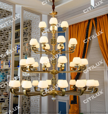 Chinese-Style Copper-Backed Engraving Four-Tier Chandelier Citilux