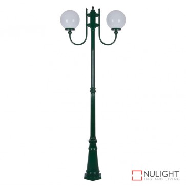 Gt 620 Lisbon Twin 25Cm Sphere Curved Arms Tall Post Light Green Finish E27 DOM