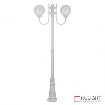 Gt 620 Lisbon Twin 25Cm Sphere Curved Arms Tall Post Light White Finish E27 DOM