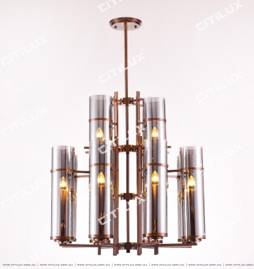 Modern Chinese Green Bronze Glass Large Chandelier Citilux