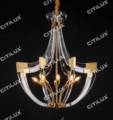 Modern Minimalist Curved Acrylic Stainless Steel Chandelier Large Citilux