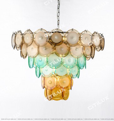 Modern Light Luxury Color Jade Glass Round Chandelier Large Citilux