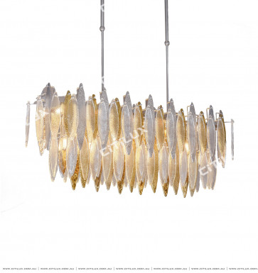Modern Handmade Glass Gold And Silver Two-Color Rectangular Dining Chandelier Citilux