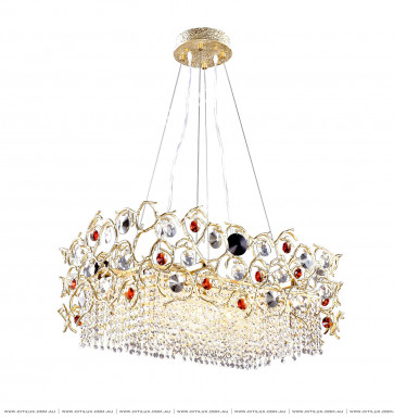 Full Copper Lantern-Shaped Crystal Long Dining Chandelier Small Citilux