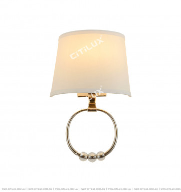 White Shade Gold Plate Wall Light Citilux