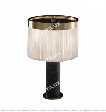 Black Gold Flower Marble Column Tassel Table Lamp Citilux