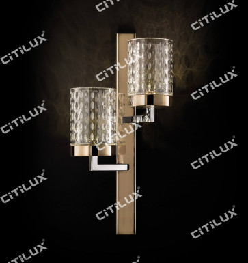 Stainless Steel Textured Glass Cover Engraved Double Head Wall Light Citilux