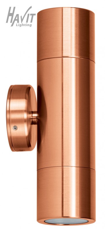 240V Tivah Two Light Outdoor Up/Down Wall Pillar Light Long Body in Solid Copper Havit