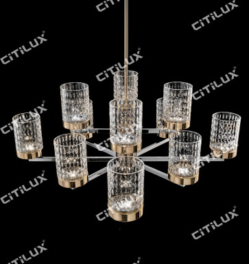 Stainless Steel Textured Glass Cover Engraved Double Chandelier Citilux