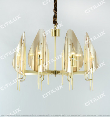Full Copper Glass Leaf Single Tier 8 Lights Chandelier Citilux