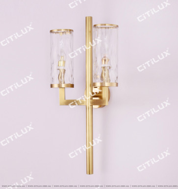 Copper Simple Straight Wave Pattern Glass Double Head Wall Lamp Citilux