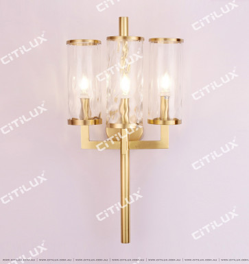 Full Copper Simple Straight Wave Pattern Glass Cover Three Wall Lamp Citilux