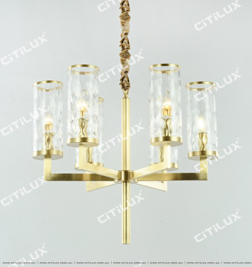 Full Copper Simple Straight Wave Pattern Glass Cover Single Tier Chandelier Small Citilux