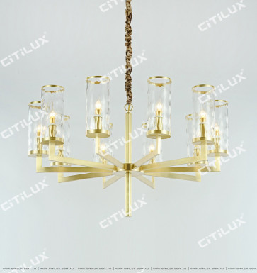 Full Copper Simple Straight Wave Pattern Glass Cover Single Tier Chandelier Large Citilux