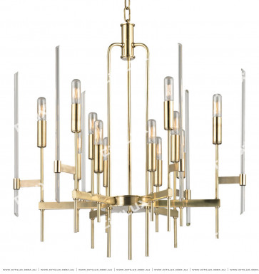 Simple Line Crystal Tube Shape Chandelier Small Gold Citilux
