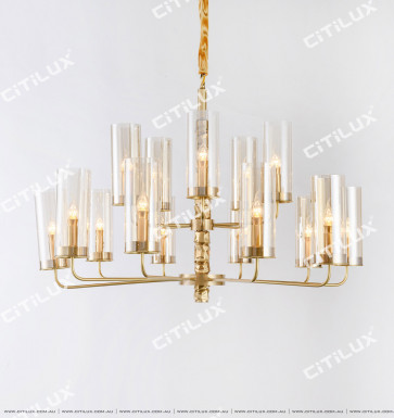 All-Copper Shaped Glass Shade Chandelier Two Tiers Citilux
