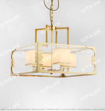 Copper Simple Chinese Fabric Square Chandelier Small Citilux