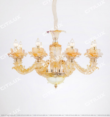 European Handmade Glass Carved Large Chandelier Citilux