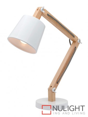 Piper 1 Light Natural Timber Table Lamp White MEC