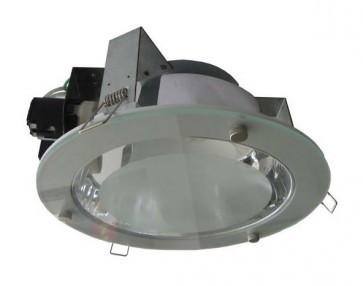 240V Side Entry Round Twin Energy Saving Fluorescent Downlight in Grey / Satin Chrome CLA Lighting