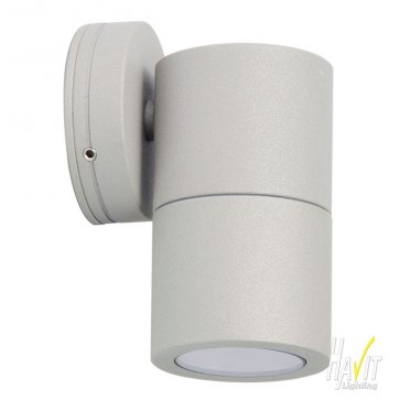 12V LED Tivah Small Outdoor Single Fixed Wall Pillar Light Long Body in Silver Havit