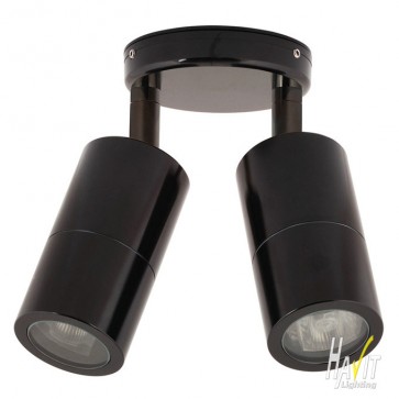 240V Tivah Double Adjustable Wall/Ceiling Pillar Light Long Body Gloss Black Anodised Aluminium Havit