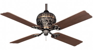1886 Series Ceiling Fan in Amber Bronze with Four Distressed Cherry / Distressed Dark Walnut Switch Blades Hunter Fans