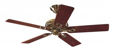 Savoy Ceiling Fan in Bright Brass with Five Rosewood / Oak Switch Blades Hunter Fans