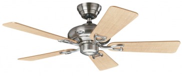 Seville II Ceiling Fans in Brushed Nickel with Five Maple / Grey Switch Blades Hunter Fans