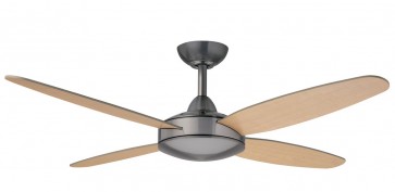 Sonic Ceiling Fans in Brushed Nickel with Four Grey / Maple Switch Blades Hunter Fans