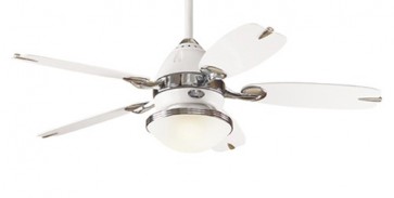 The Retro Ceiling Five Blade Ceiling Fan in White with Chrome Accents Hunter Fans