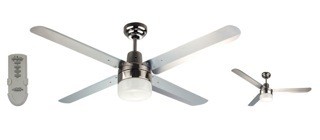 Trisera Interchangeable 3 or 4 Blade 140cm Ceiling Fan in Brushed Nickel with Clipper Light and Remote Control Martec