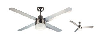 Trisera Interchangeable 3 or 4 Blade 150cm Ceiling Fan in Brushed Nickel with Clipper Light Martec