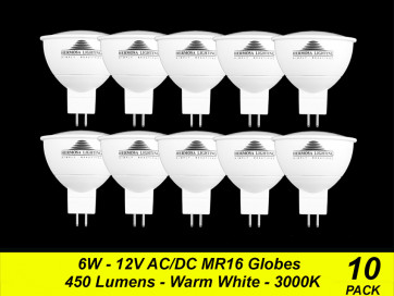 10 Globes - MR16 LED 6W warm white Non dimmable LED Globe