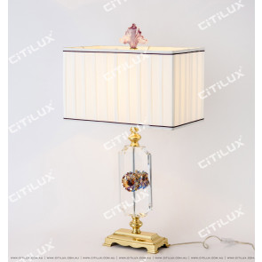 Chinese Crystal Glass Carved Copper Table Lamp Citilux