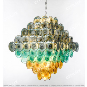Modern Light Luxury Colored Jade Glass Square Chandelier Large Citilux