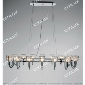 Simple Stainless Steel Crystal Square Cover Long Dining 28 Lights Chandelier Citilux