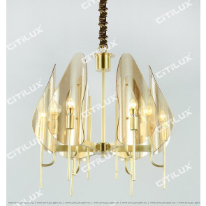 Full Copper Glass Leaf Single Tier 6 Lights Chandelier Citilux