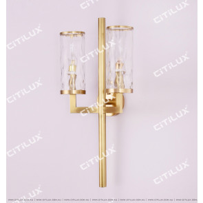 Copper Simple Straight Wave Pattern Glass Double Head Wall Lamp Citilux