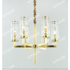 Full Copper Simple Straight Wave Pattern Glass Cover Single Tier Chandelier Small Citilux
