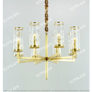 Full Copper Simple Straight Wave Pattern Glass Cover Single Tier Chandelier Medium Citilux
